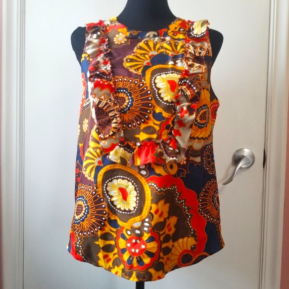 J. Crew Tops - J. CREW 100% Silk Twill Darwin Sleeveless Ruffle Bib Back Button Top 8 Petite